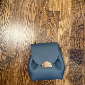Polene Midnight Blue Crossbody Bag with Gold Accent